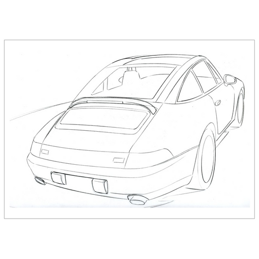 993 Porsche Targa Line Drawing Flat Cards